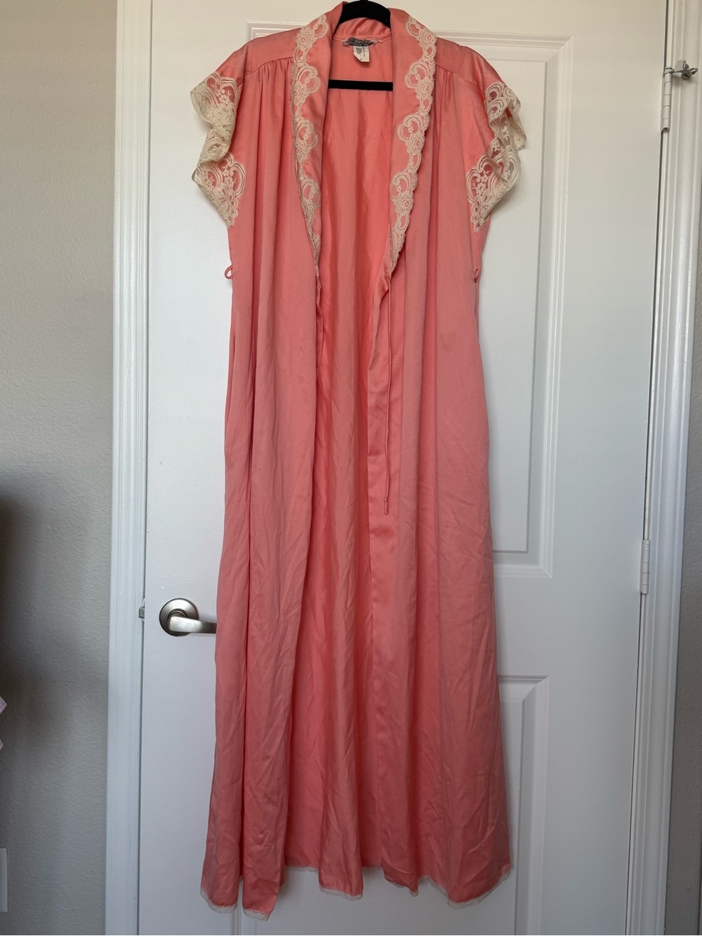 Christian Dior 80s Lace Trim Maxi Wrap Robe Pink Size Large